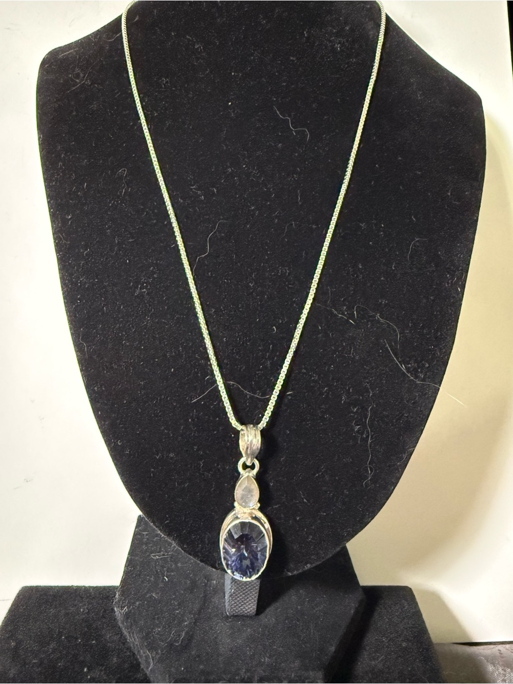 Sterling Silver Genuine Iolite & Moonstone Pendant Necklace